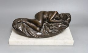 James Butler R.A. (1931-2022) A bronze reclining nude, 'Butler, 77'on a white marble plinth, total