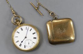 An 18ct gold open faced keyless pocket watch, by R.H. Saxton of Buxton, with Roman dial and engraved