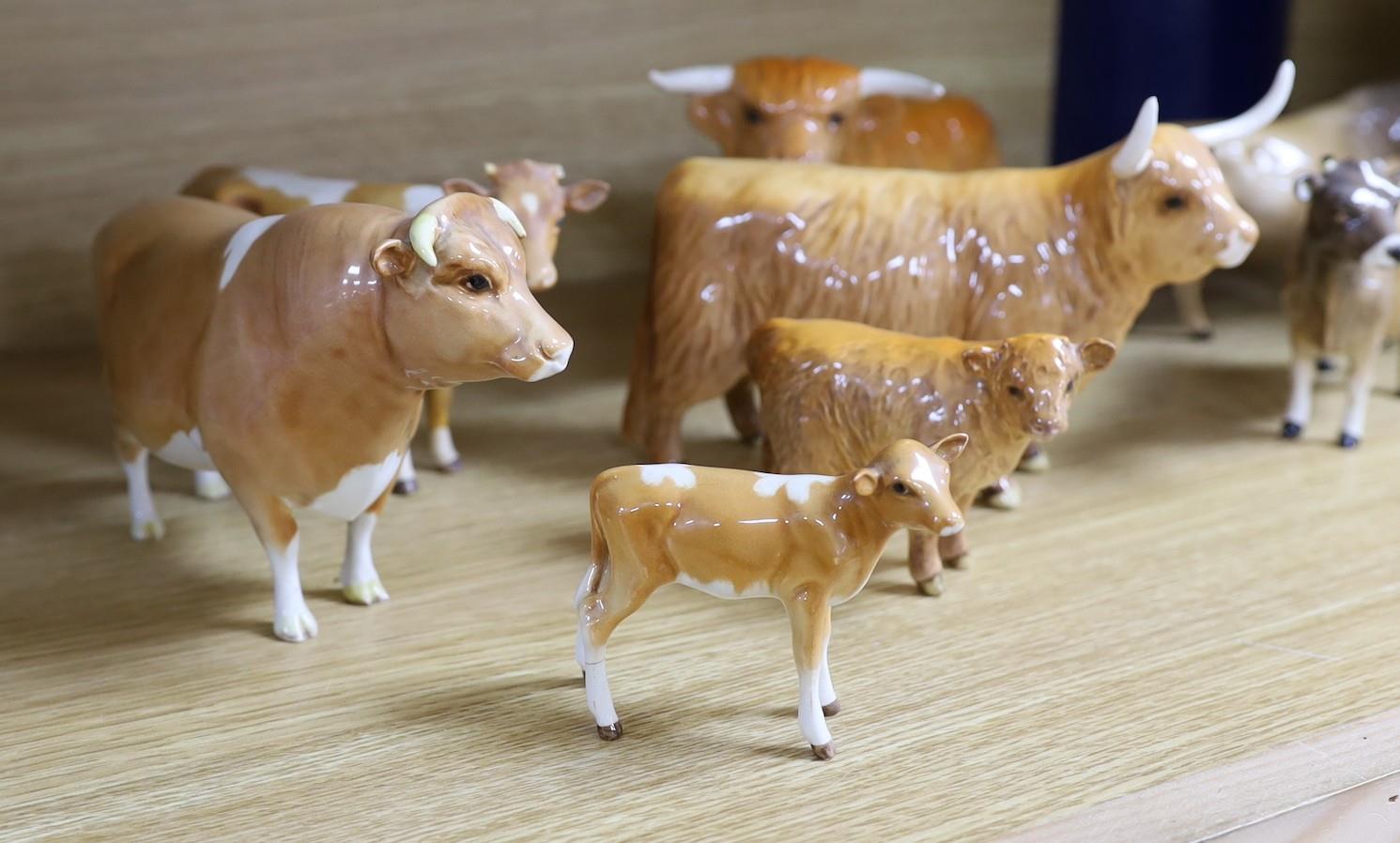 A Beswick Highland bull, cow and calf, a similar Freisian bull, cow and calf and a Dulsby Coy Boy, - Image 2 of 5