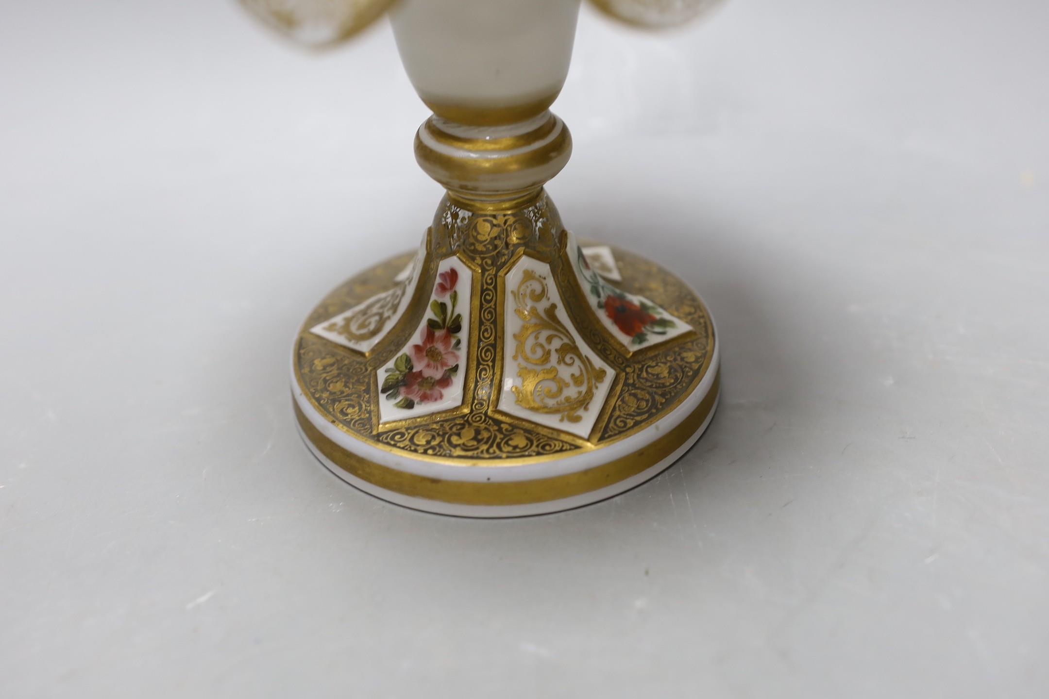 A 19th century Bohemian cut enamelled and gilded glass centrepiece, in two parts, 25cm - Image 3 of 4