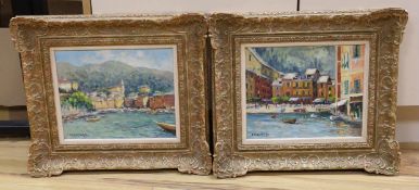 Beppe Chiaudano, pair of oils on canvas, 'Portofino' and 'Porto Faria', signed, 23 x 28cm
