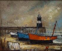 Julien Porisse (b.1927), oil on canvas, 'Harbour scene', signed, 21 x 26cm