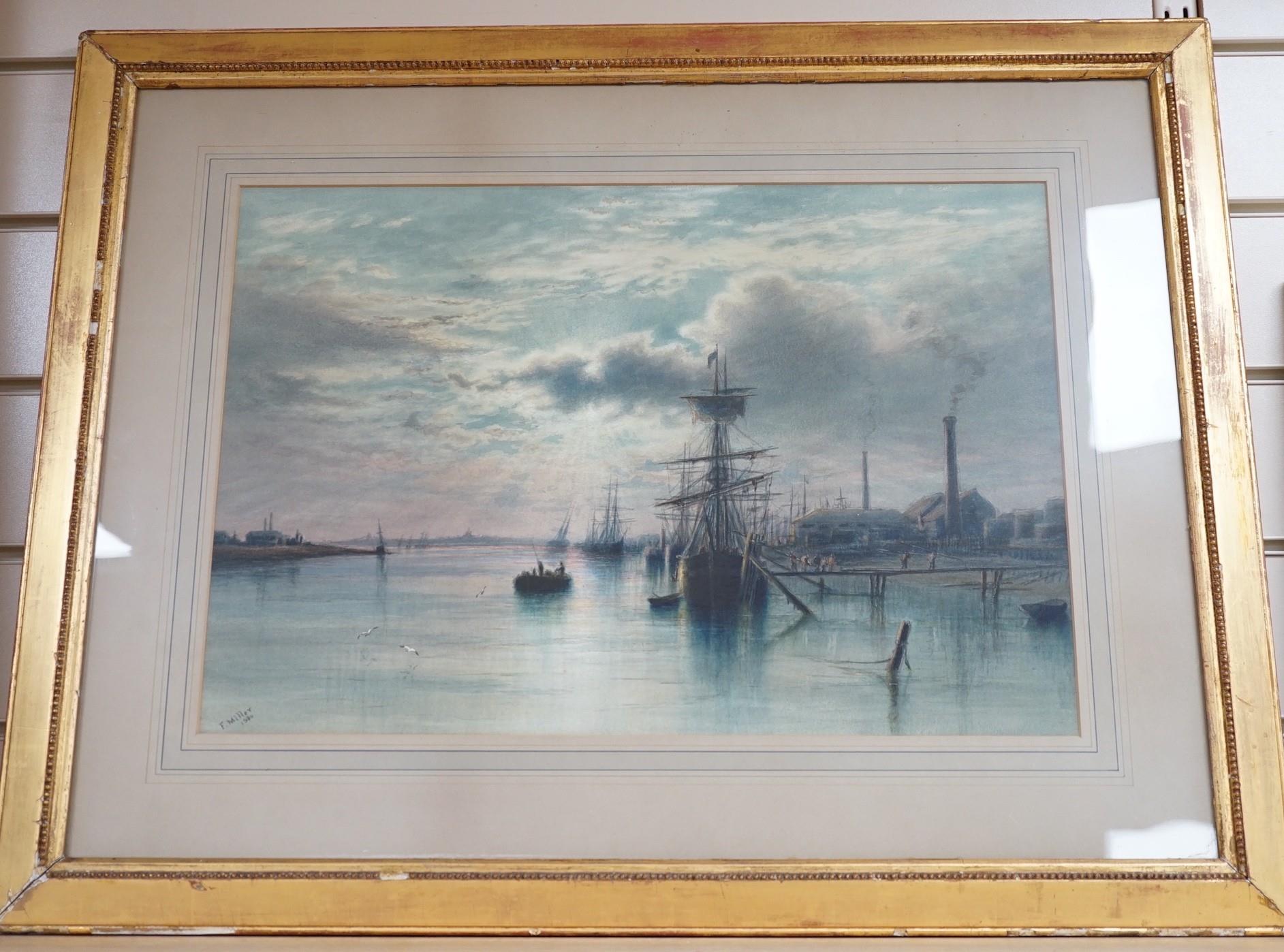 Frederick Miller (Exh c. 1880 - 1892), watercolour, Merchant ships moored in Shoreham harbour, - Image 2 of 3