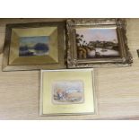 Three assorted 19th century pictures: a watercolour of fisherfolk after Birket Foster, a watercolour