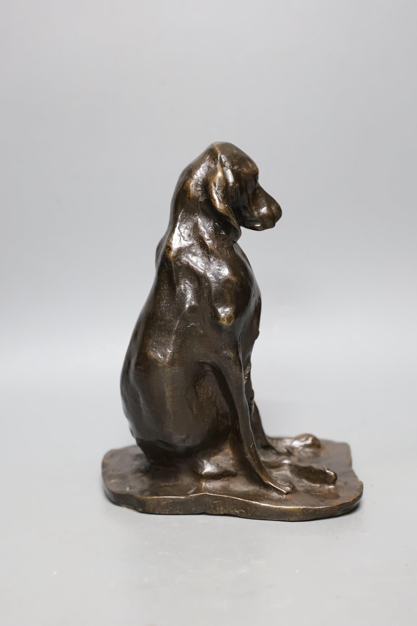 After Prince Paul Troubetzkoy (Russian 1866-1938), a bronze seated figure of a bloodhound bitch, - Image 2 of 3