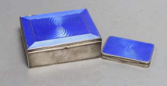 A George V silver and blue enamel cigarette box, import marks for London, 1928, 11.3cm and a Swedish