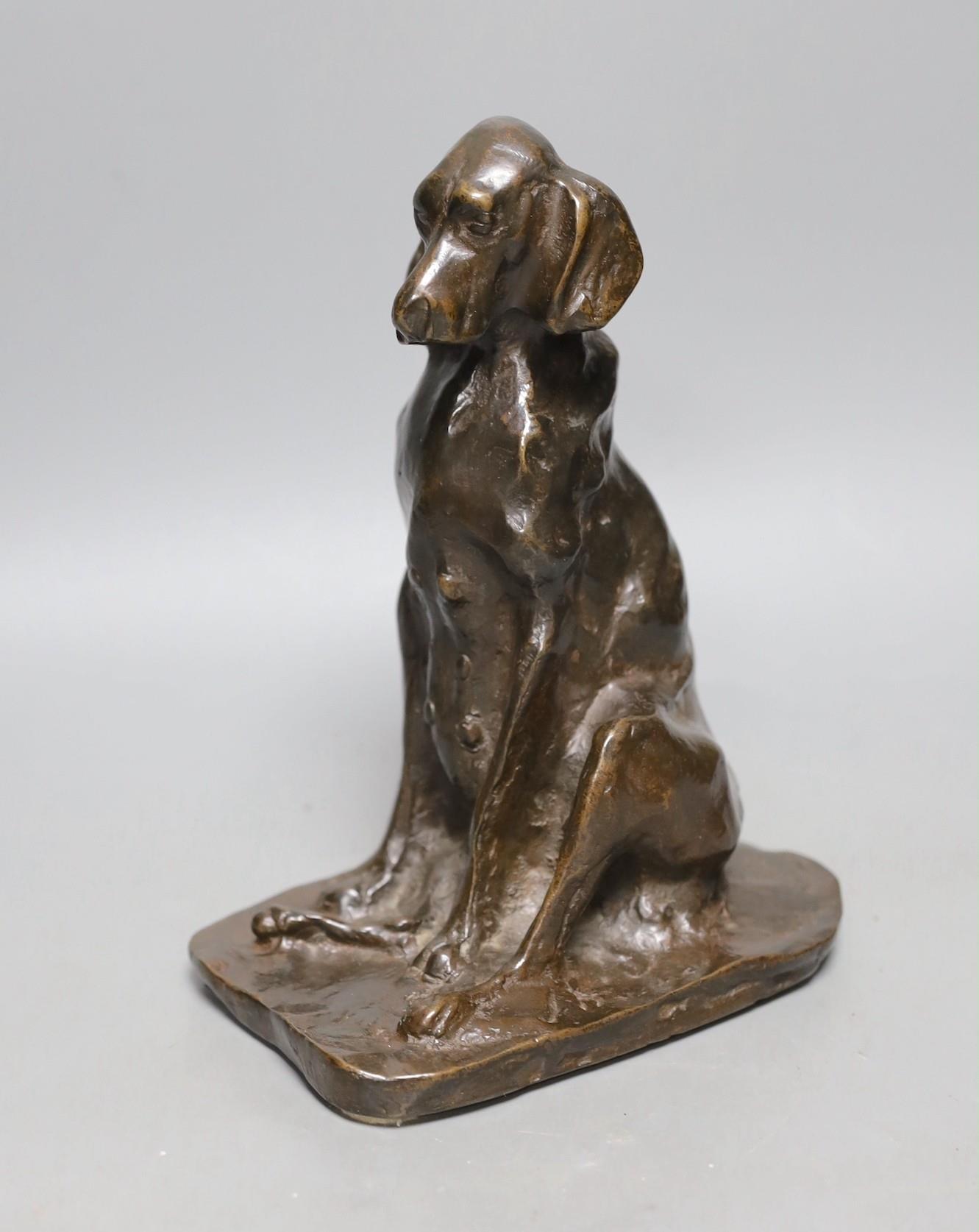 After Prince Paul Troubetzkoy (Russian 1866-1938), a bronze seated figure of a bloodhound bitch,