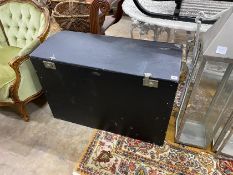 A vintage Alford canvas covered motoring trunk with three drawers, width 91cm, depth 44cm, height
