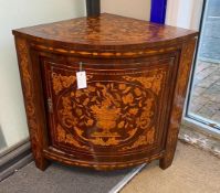 An early 19th century Dutch floral marquetry walnut bow front corner cabinet, width 35cm, depth