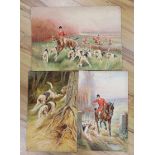 George Rankin (1864-1937), three watercolours, Hunting scenes, signed, largest 38 x 54cm, unframed