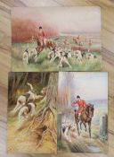 George Rankin (1864-1937), three watercolours, Hunting scenes, signed, largest 38 x 54cm, unframed