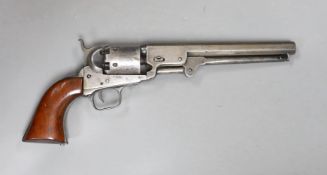 A Colts Patent revolver, under barrel loading, six shot, 7.5 inch octagonal barrel