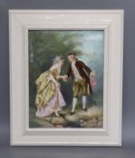 A Continental porcelain plaque depicting Otto Eduard Erdmann’s courting scene ‘The Romantic Stroll’,