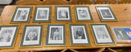 Famous Cricketers and Cricket Grounds ten framed monochrome photographic prints 22cms x 34cms and