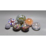 A selection of seven art glass paperweights