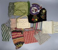 Ten 19th century and later, beaded, ribbon worked, crochet and embroidered, purses, bible bags,