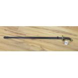 A late 19th century Imperial German/Prussian infantry officer's sabre and scabbard 97cm total