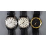 A gentleman's steel Le Chamois wrist watch, a gentleman's gold plated Gucci wrist watch and a