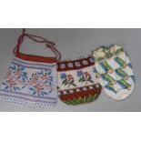 A 19th century bead worked bag with sailing ship design, a similar floral bead worked bag and a