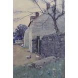 John McDougal (1851-1945), watercolour, Ducks beside cottages, signed and dated 1888, 24 x 16cm