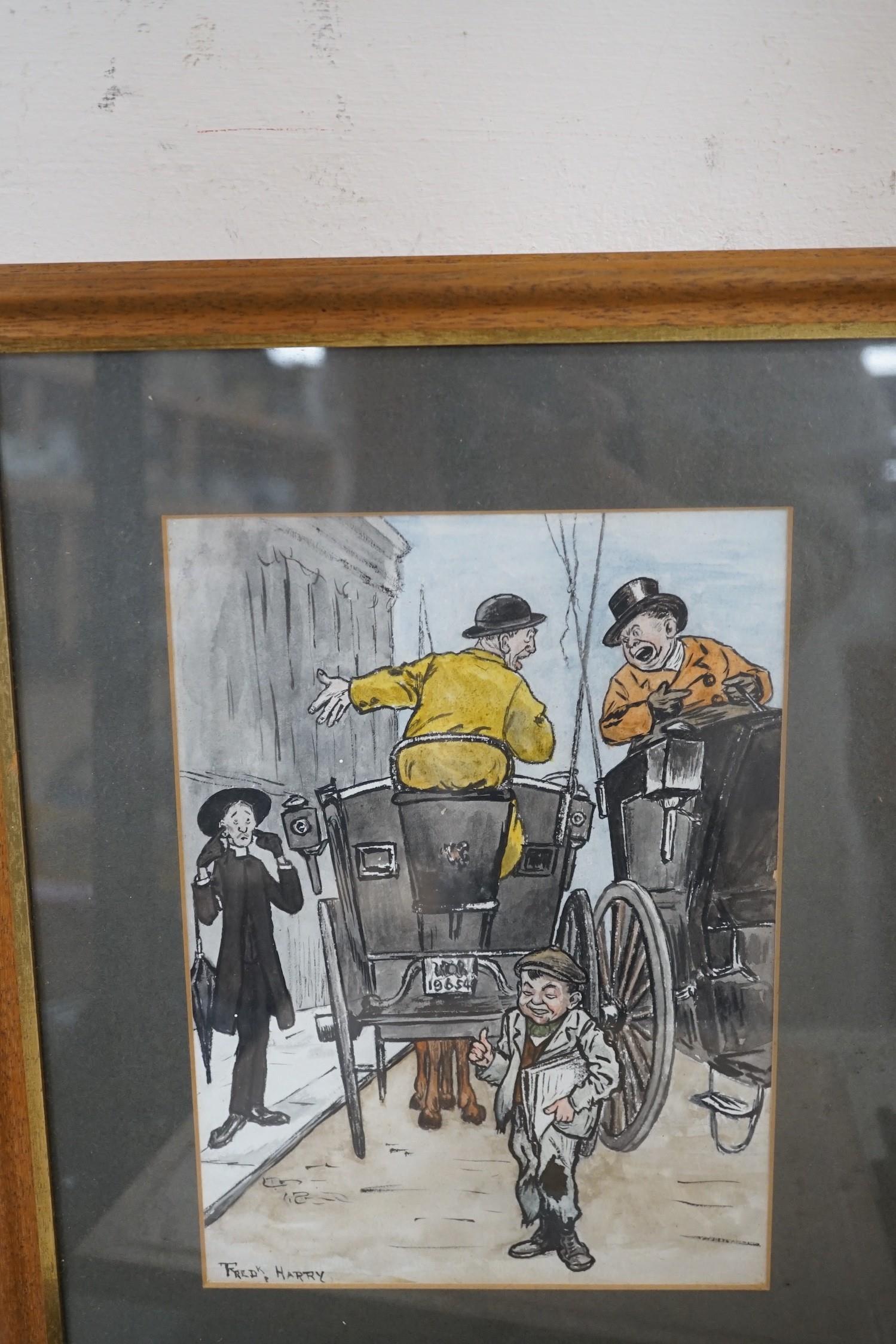 Frederick Harry (1887-1930), set of four ink and watercolour cartoons, signed, 24 x 18cm - Image 4 of 6