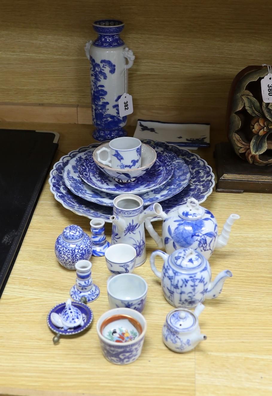 A collection of mostly Japanese blue and white ceramics, late 19th/early 20th century, including a