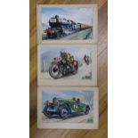 Roland Davies (1904-1993), three gouaches, Vintage transport, 'Legends of Speed', signed, 16 x 26cm,