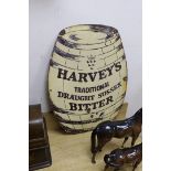 A Harvey's traditional draught Sussex bitter keg enamel sign, with air rifle damage. 62cm tall