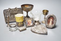 A small group of collectable items including a silver stationary rack, Laurence Emanuel, Birmingham,