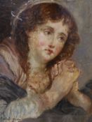 After Jean Baptiste Greuze, oil on wooden panel, Portrait of a young woman, bears signature, 22 x