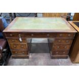 A small Victorian mahogany pedestal partner's desk, length 137cm, depth 90cm, height 76cm