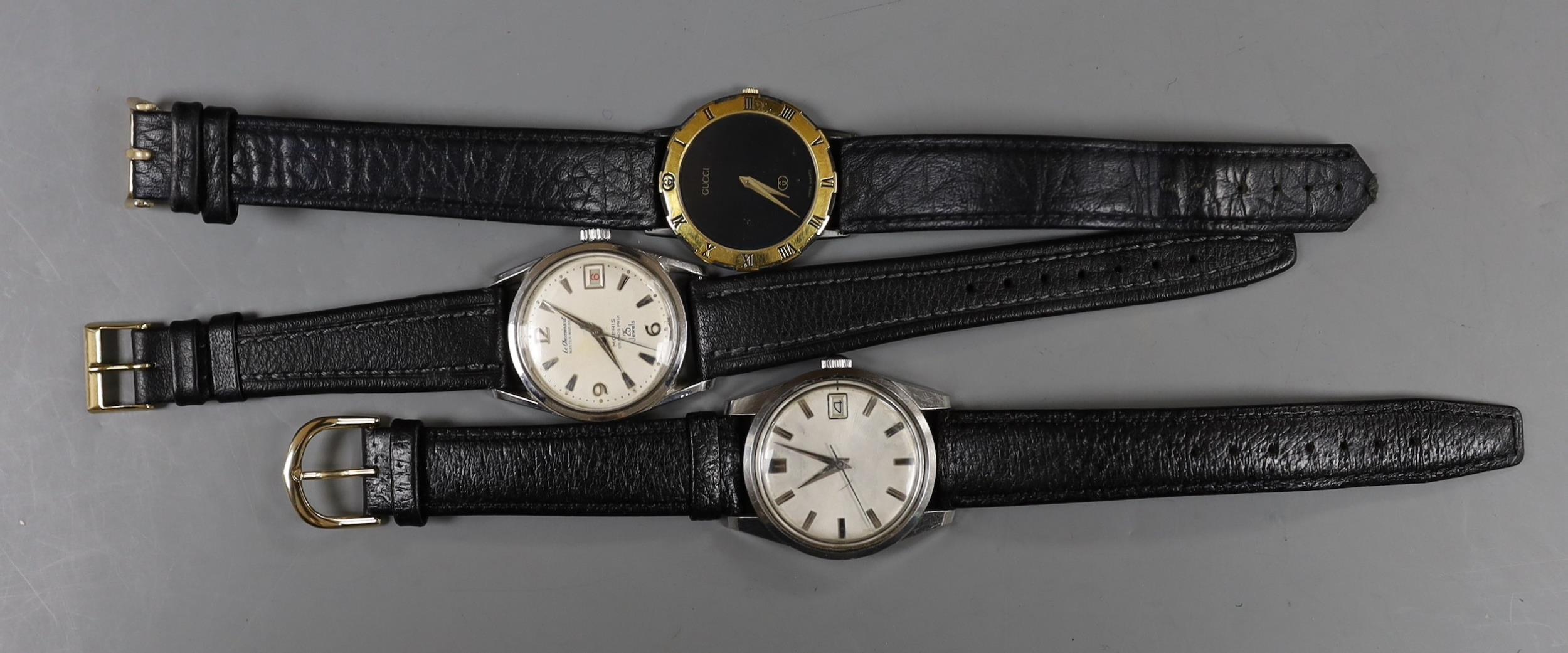 A gentleman's steel Le Chamois wrist watch, a gentleman's gold plated Gucci wrist watch and a - Image 2 of 3