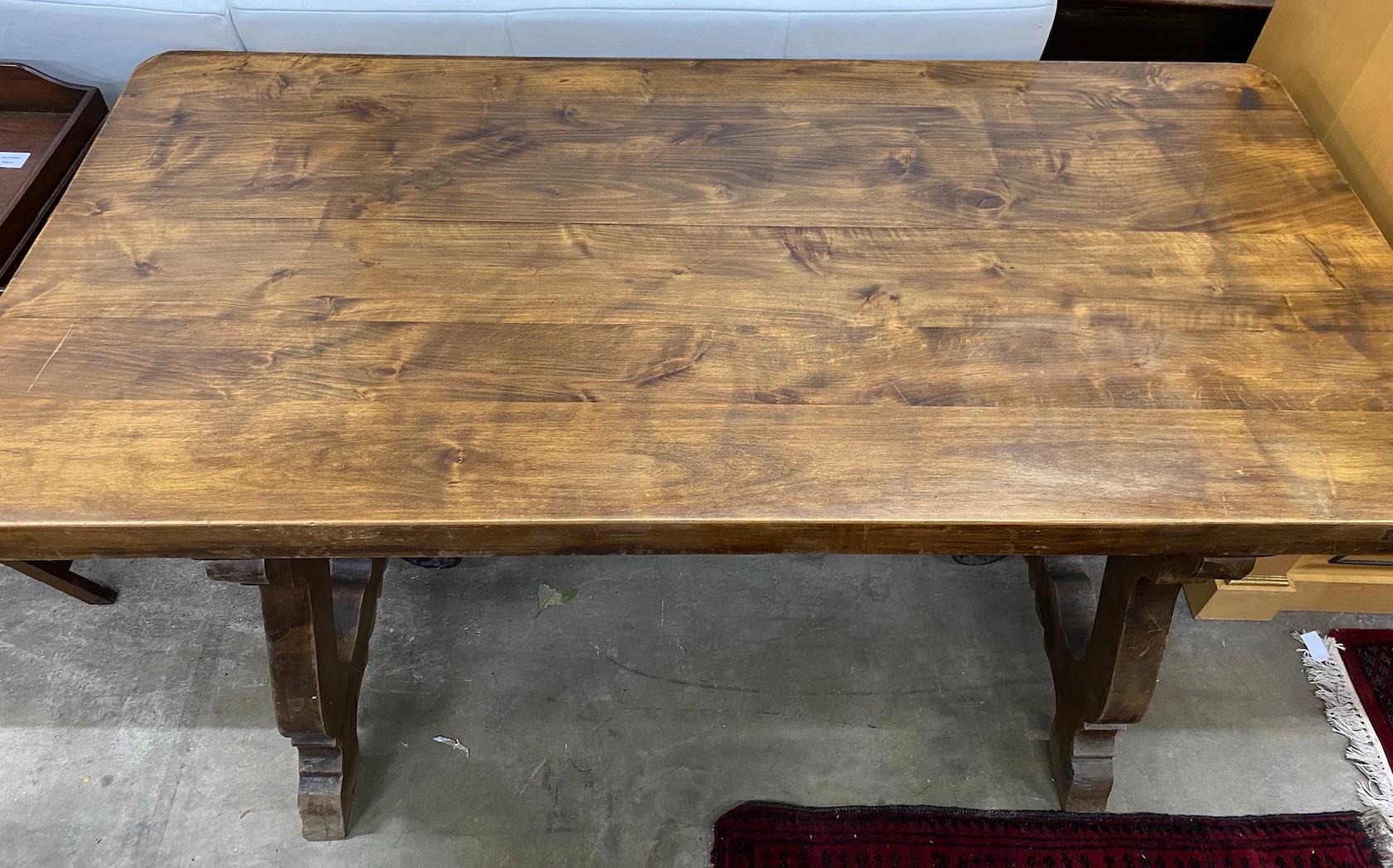 An 18th century style Spanish rectangular walnut refectory table, length 160cm, depth 79cm, height - Image 2 of 2