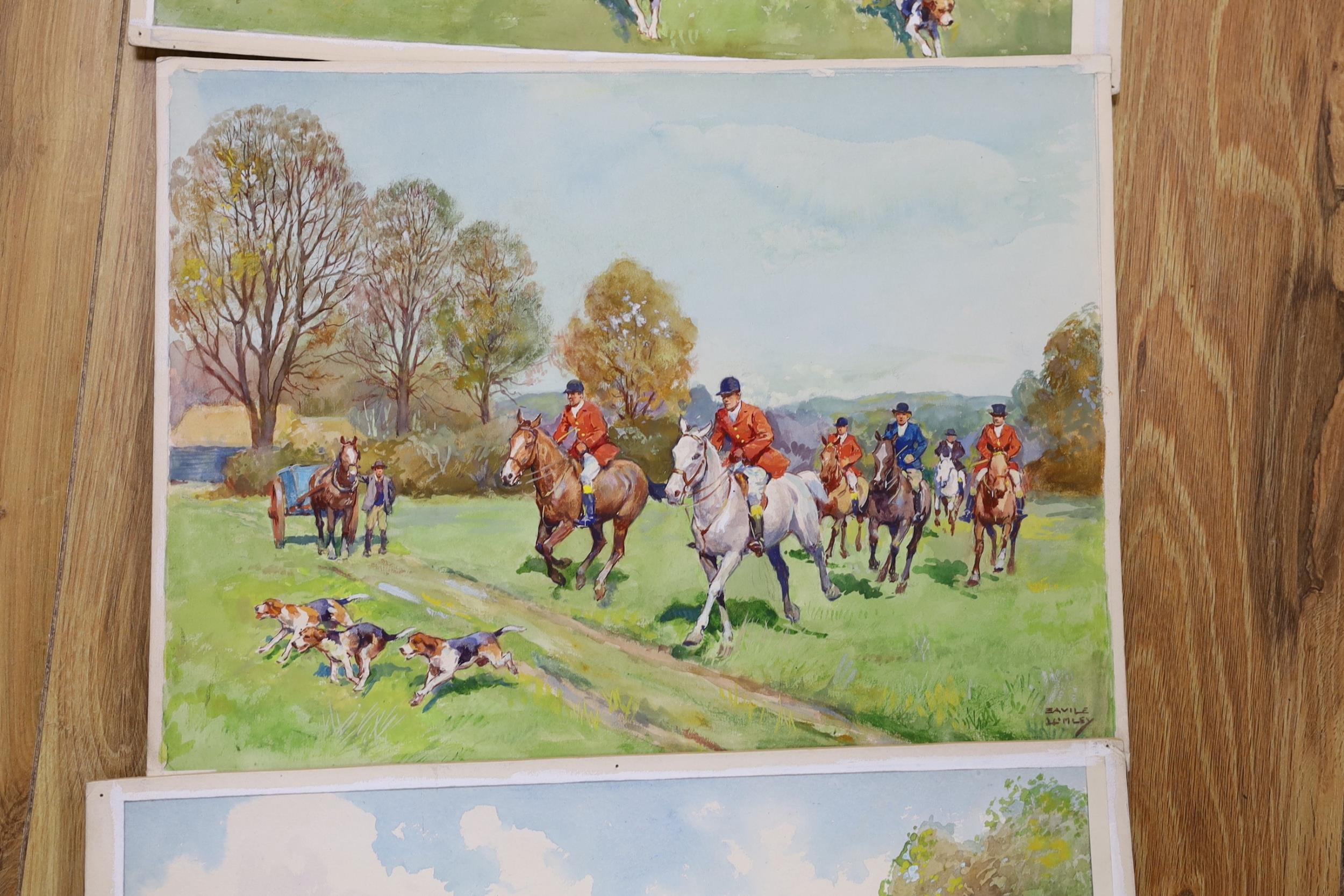 Savile Lumley (1876-1960), three watercolours, Hunting scenes, signed, 26 x 35cm, unframed - Image 3 of 4