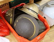 Ten various World War Two and later steel helmets