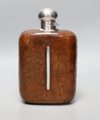 James Dixon & Sons silver plate - mounted and crocodile skin hip flask (a.f.)