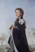 After Annigoni, colour print, Portrait of Queen Elizabeth II, 44 x 30cm