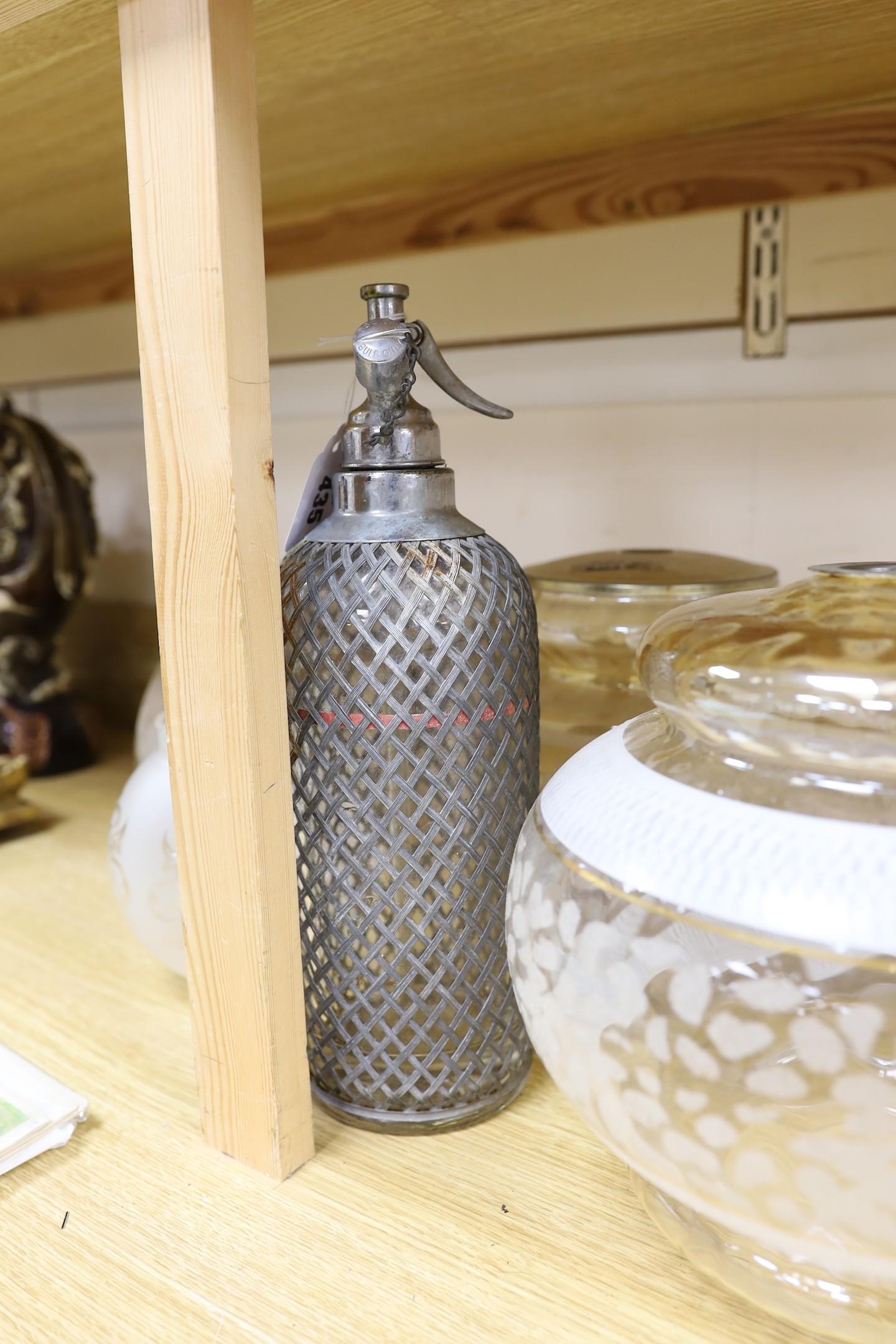 A group of glass lamp shades and an electroplate mounted syphon - Image 2 of 5