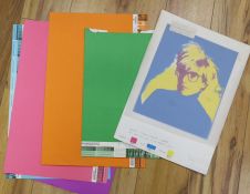 After Andy Warhol, screenprint, Portrait of the artist, book cover proof for his biography, 32 x