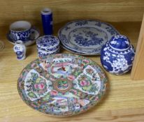 A selection of oriental ceramics, to include a Chinese jar, 12cm tall, and cover, a circular pot and