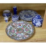 A selection of oriental ceramics, to include a Chinese jar, 12cm tall, and cover, a circular pot and