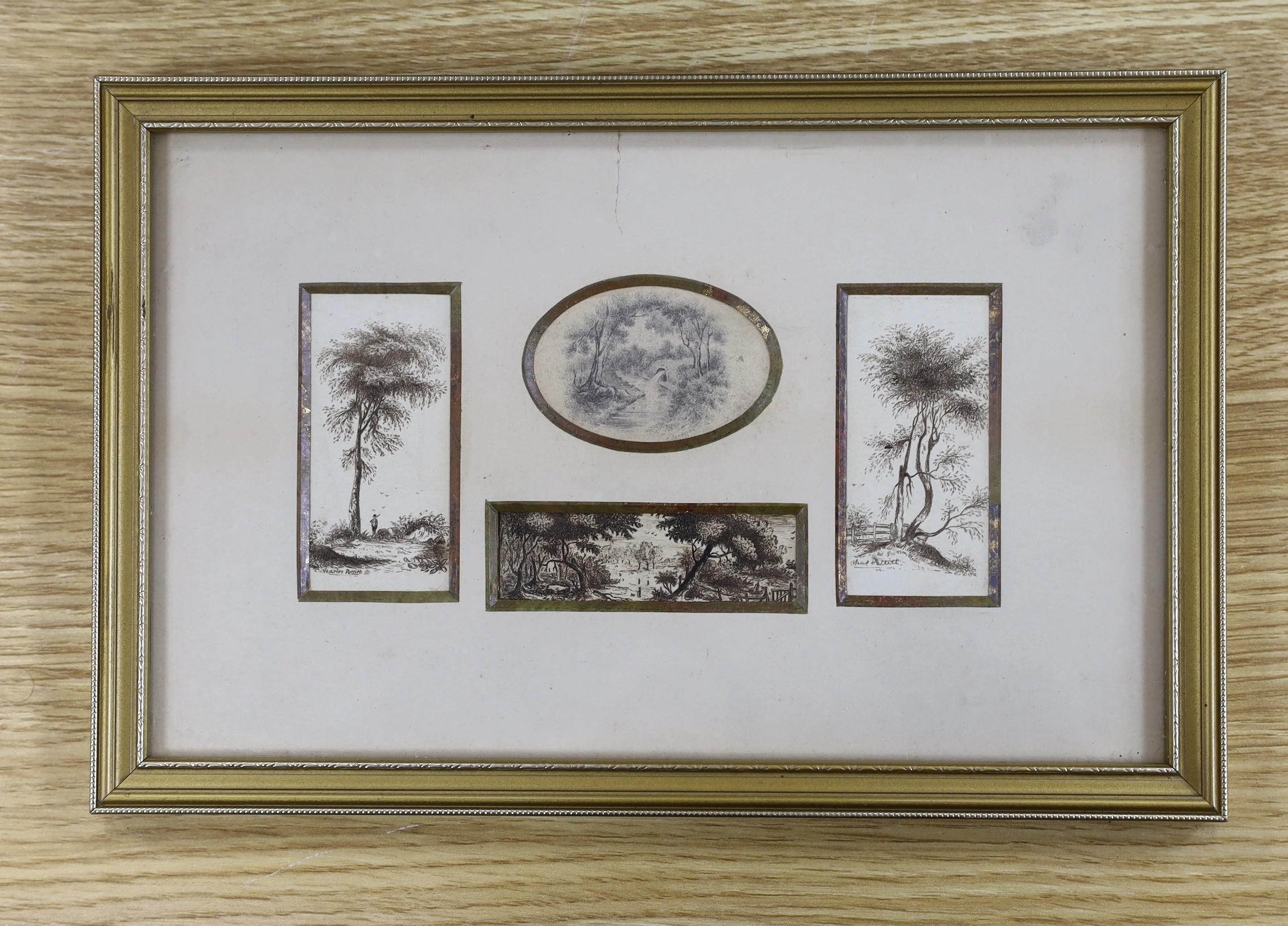 Catherine Spooner c.1850, pen and ink, Landscape vignettes, signed, largest 7 x 3.5cm, framed as - Image 2 of 2