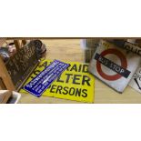 An Air Raid Shelter enamel sign, 61 x 77cm, and four other signs
