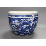 A Chinese blue and white dragon jardiniere, 24 cm diameter