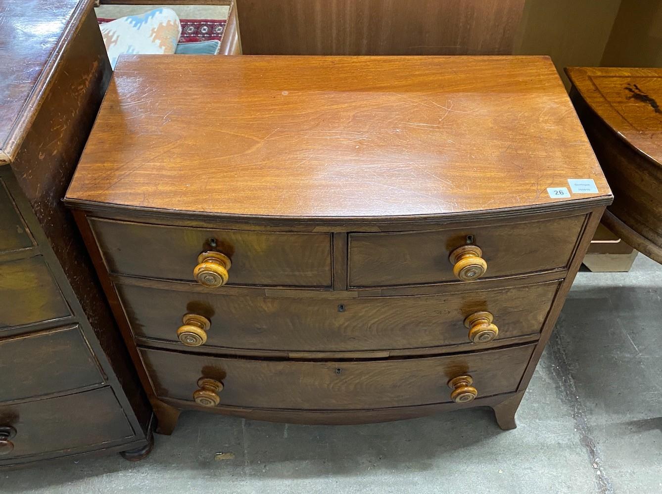 A small Regency mahogany bowfront chest, width 85cm, depth 45cm, height 81cm - Image 2 of 2