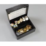 Two 9ct gold gold wedding bands, a pair of 9ct gold cufflinks, five assorted 9ct gold studs, 21.8