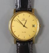 A gentleman's 18ct gold Omega De Ville quartz wrist watch, on associated leather strap, with Omega