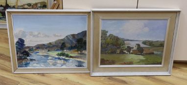 Trevor Boys, two oils on board and on canvas, 'Alresford Creek, Tide Mill' and 'Welsh Hills',