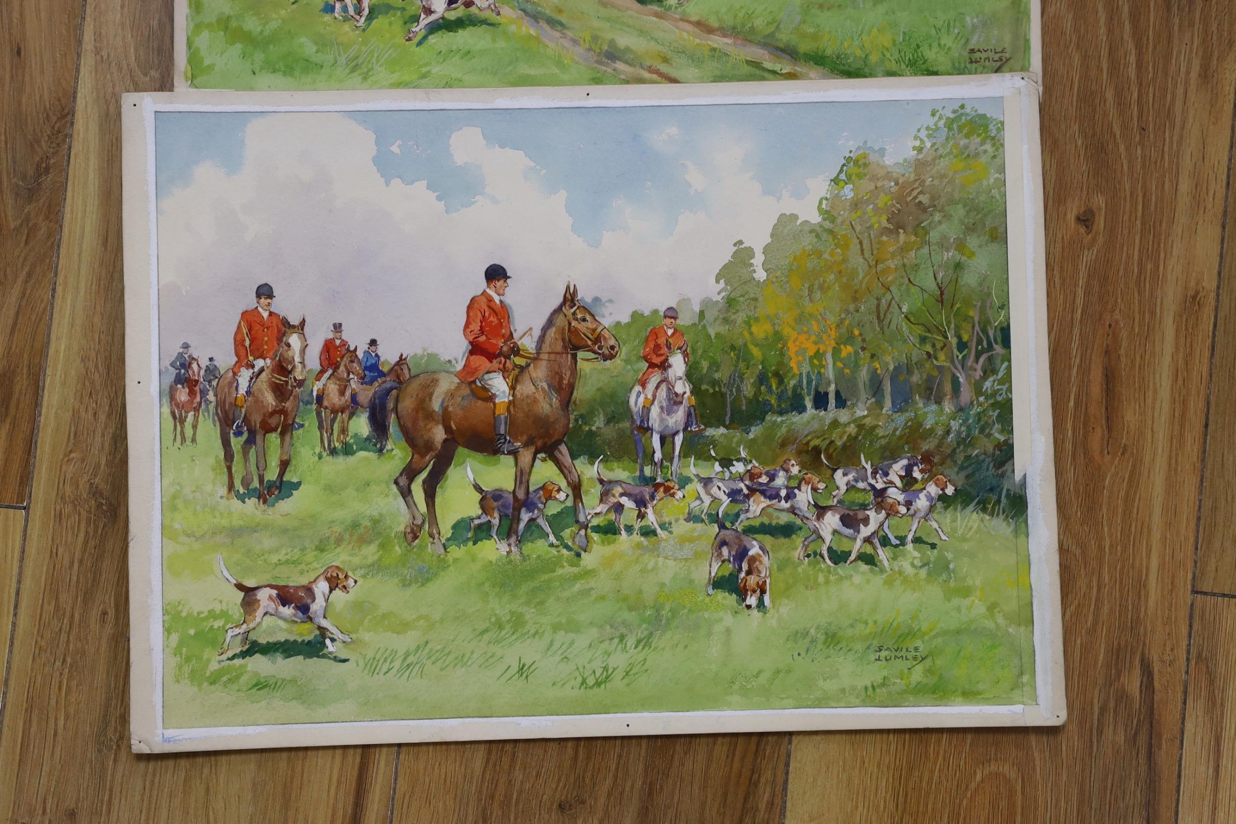 Savile Lumley (1876-1960), three watercolours, Hunting scenes, signed, 26 x 35cm, unframed - Image 2 of 4