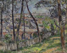 Vincent Lines (1909-1968), oil on board, View over Linton Road, Hastings, label verso, 50 x 60cm